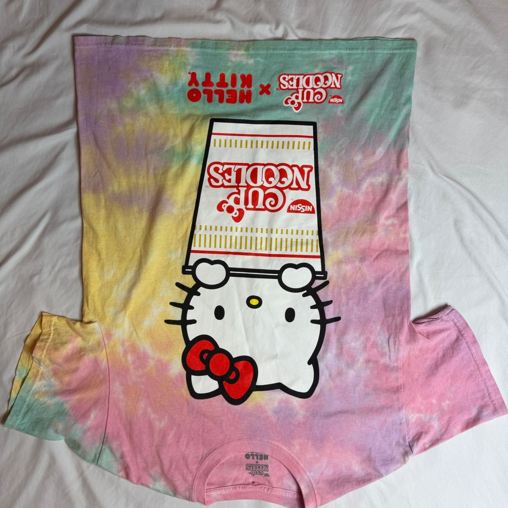 Hello Kitty x Cup Noodles Tie Dye Graphic T-Shirt Sanrio Nissin Medium Pink